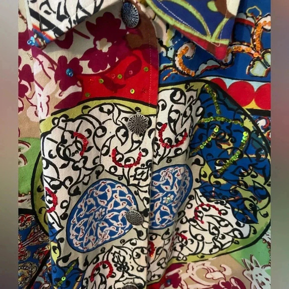 Vintage 90s rainbow colored funky print cotton jacket modern size Large - Picture 9 of 10